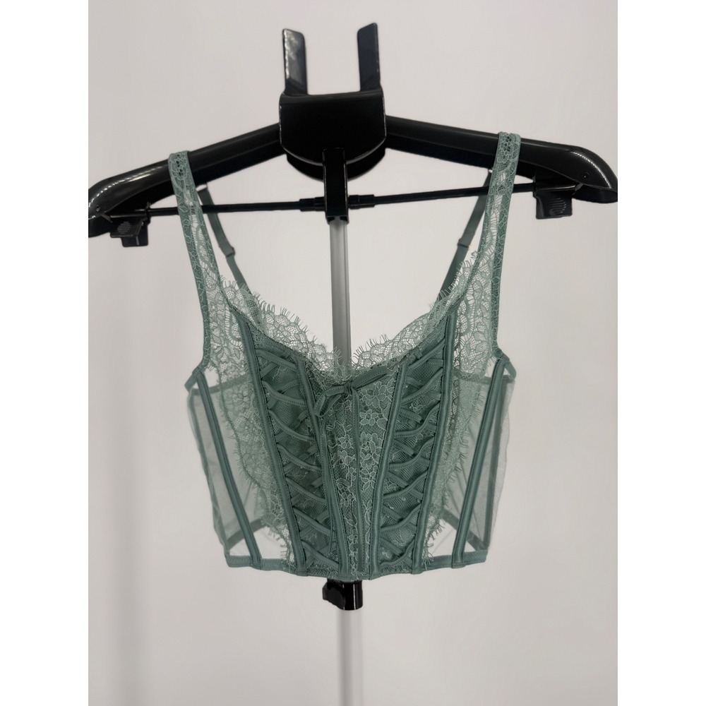 Victorias Secret‎ Sage Green Lace Up Ulined Mesh Corset Bustier Top Small S